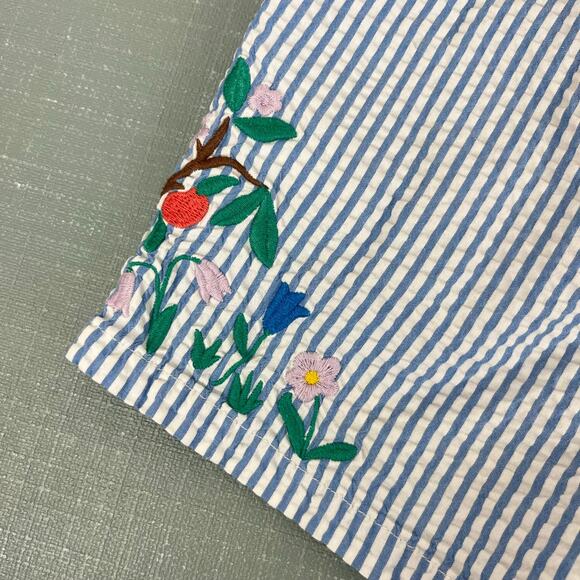 Mini Boden Embroidered Tie Waist Shorts Bright Bluebell Ticking 8 - Picture 7 of 10